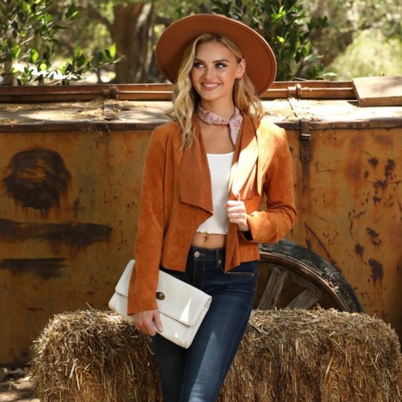 Faux Suede Jacket, Camel - Picture 5 of 8